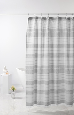 Cortina de chuveiro de algodão de poliéster Jacquard Cortina de chuveiro a riscas cinza