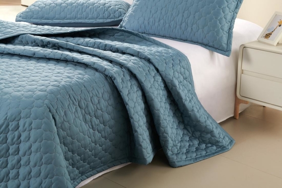 100% de algodão azul Quilt Set Solid King Size Confort Set Respirável