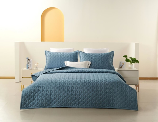 100% de algodão azul Quilt Set Solid King Size Confort Set Respirável